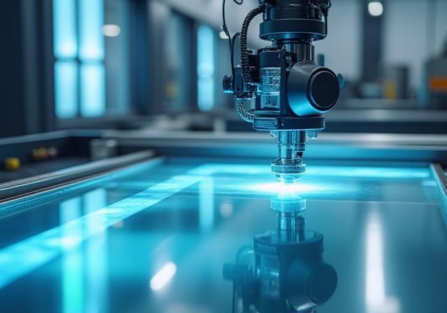 A QED magnetorheological finishing machine with its robotic arm positioned over a mirror blank.