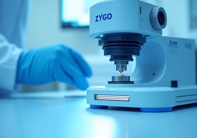 A modern Zygo laser interferometer in a lab setting, aimed at an optical component.